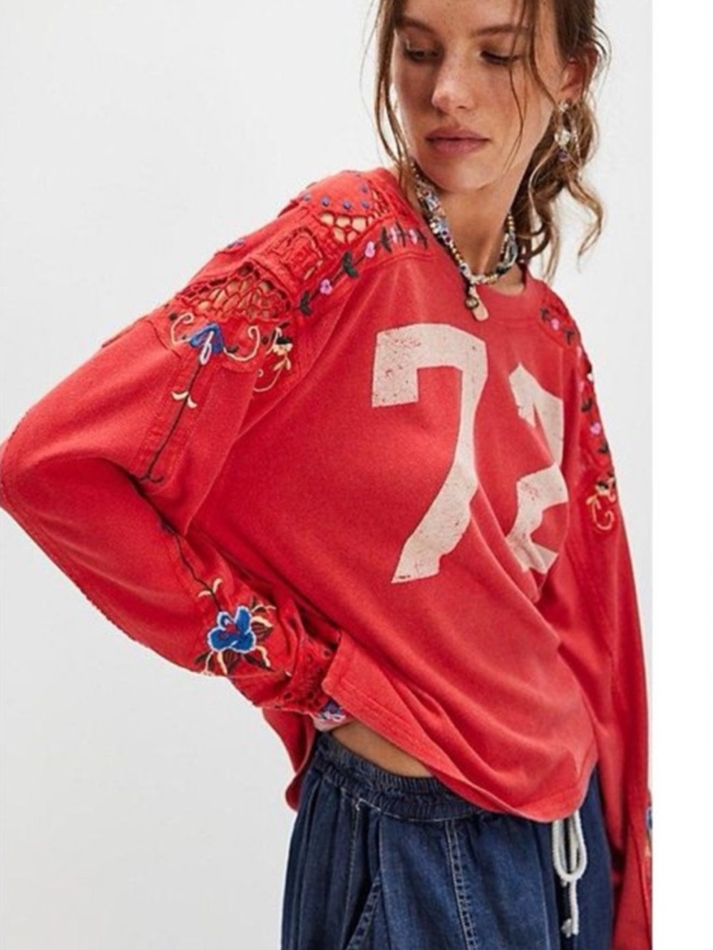 NWOT Free People We The Free Lilith Tee in Red Combo